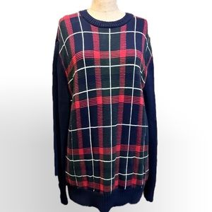 VINTAGE plaid tartan knit crewneck‎ sweater Dockers 100% cotton 90s preppy golf